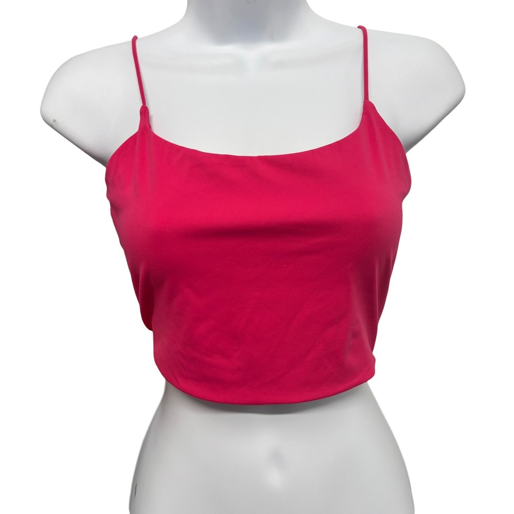 Garage Womens Hot Pink‎ Spaghetti Strap Crop Top Size Medium Scoop Neck Stretch
